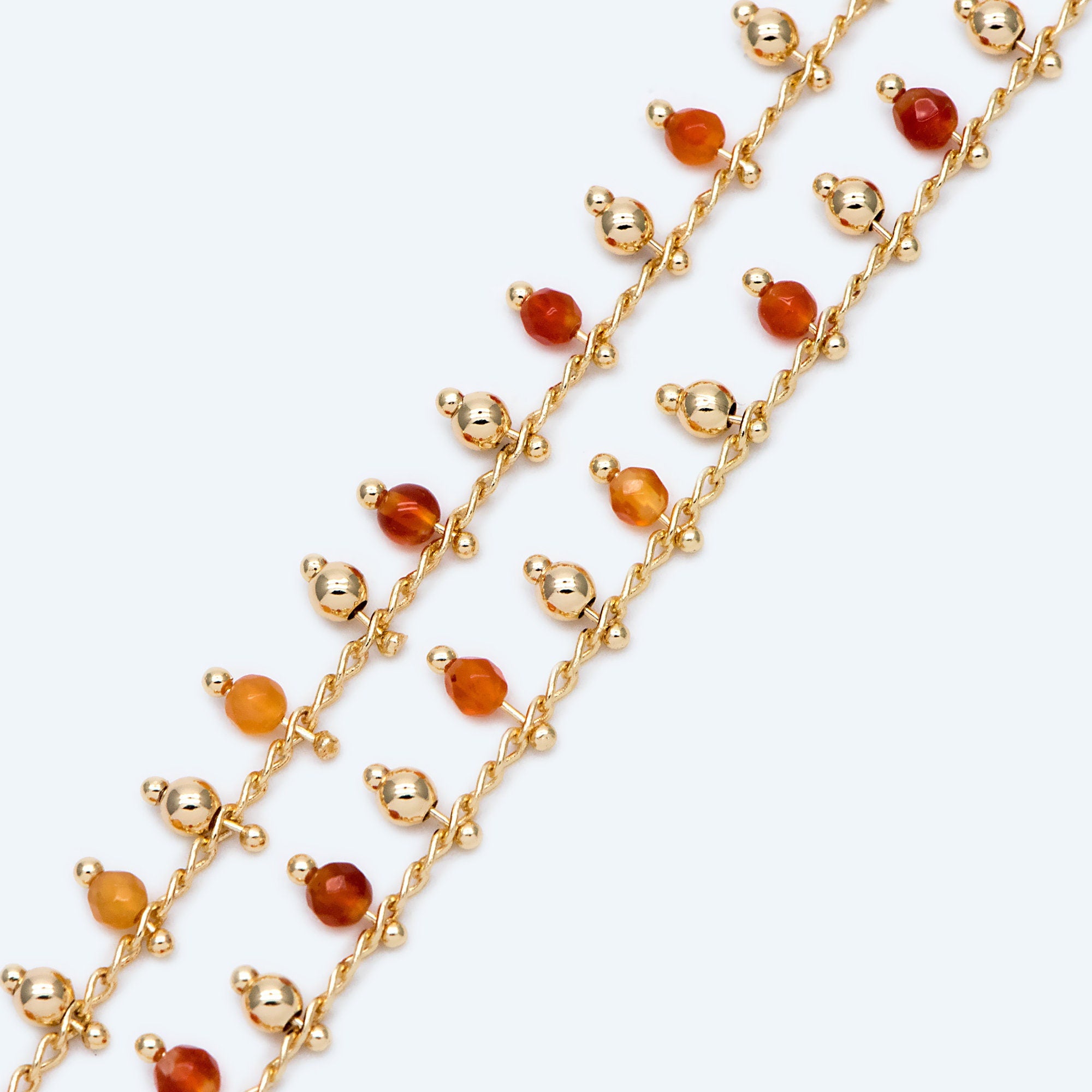 Gold Beaded Chain, Orange Agate Chains, Curb Chain with 3.5mm Round Beads, DIY Necklace Bracelet Chain Supplies (#LK-457)/ 1 Meter=3.3ft